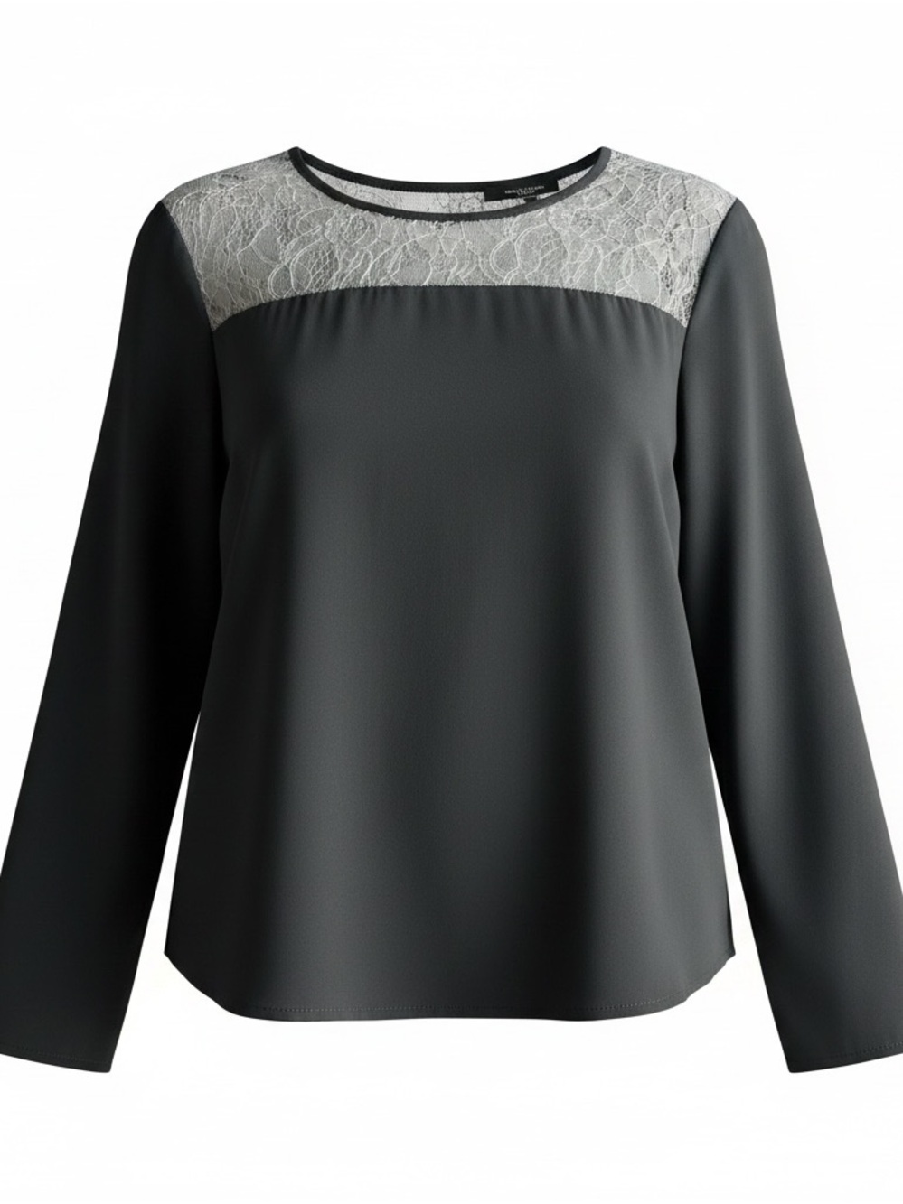 Black Long Sleeve Blouse with Lace Yoke